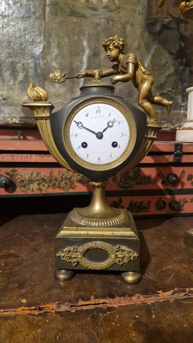 Horloge amour et papillon en bronze époque Empire-photo-2