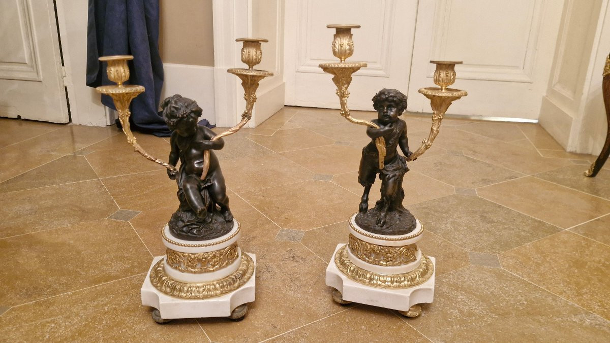 Paire de bougeoirs en bronze Clodion-photo-2