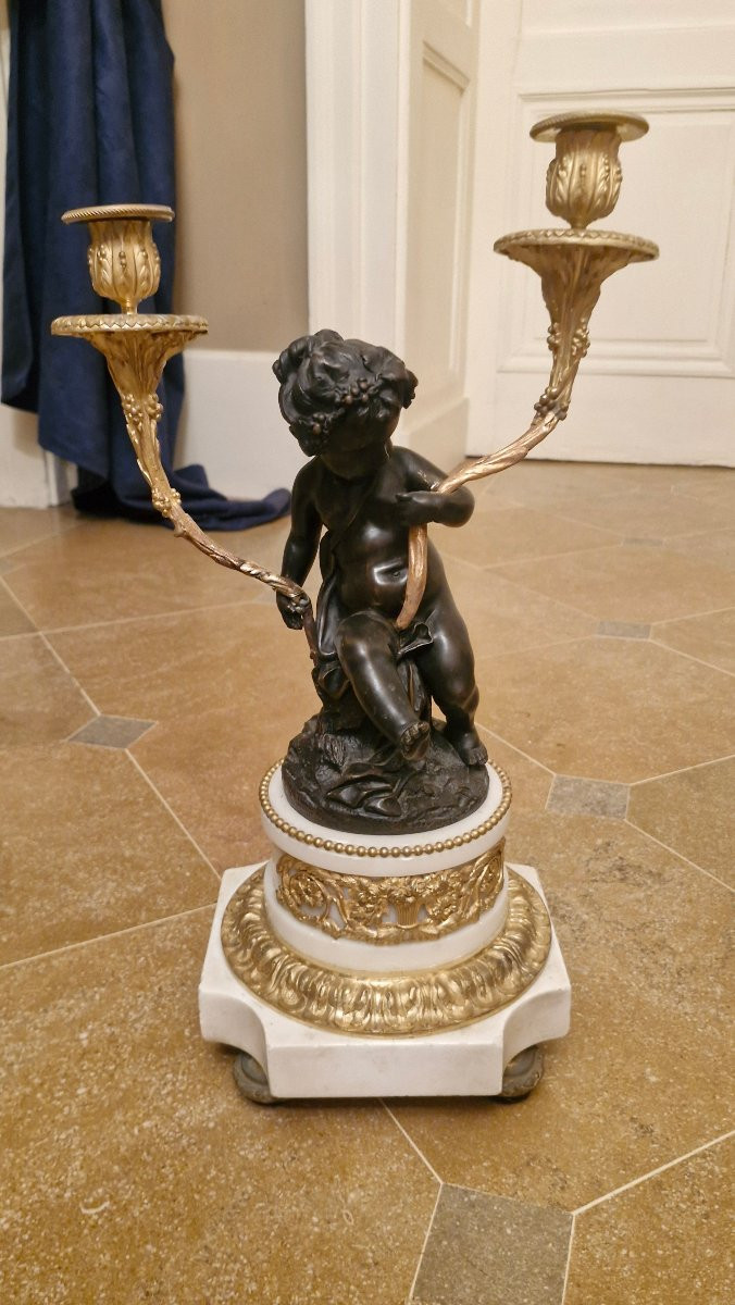 Paire de bougeoirs en bronze Clodion-photo-4