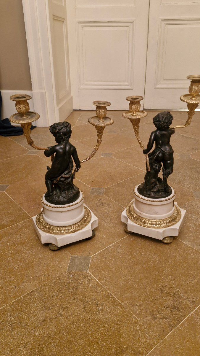 Paire de bougeoirs en bronze Clodion-photo-5