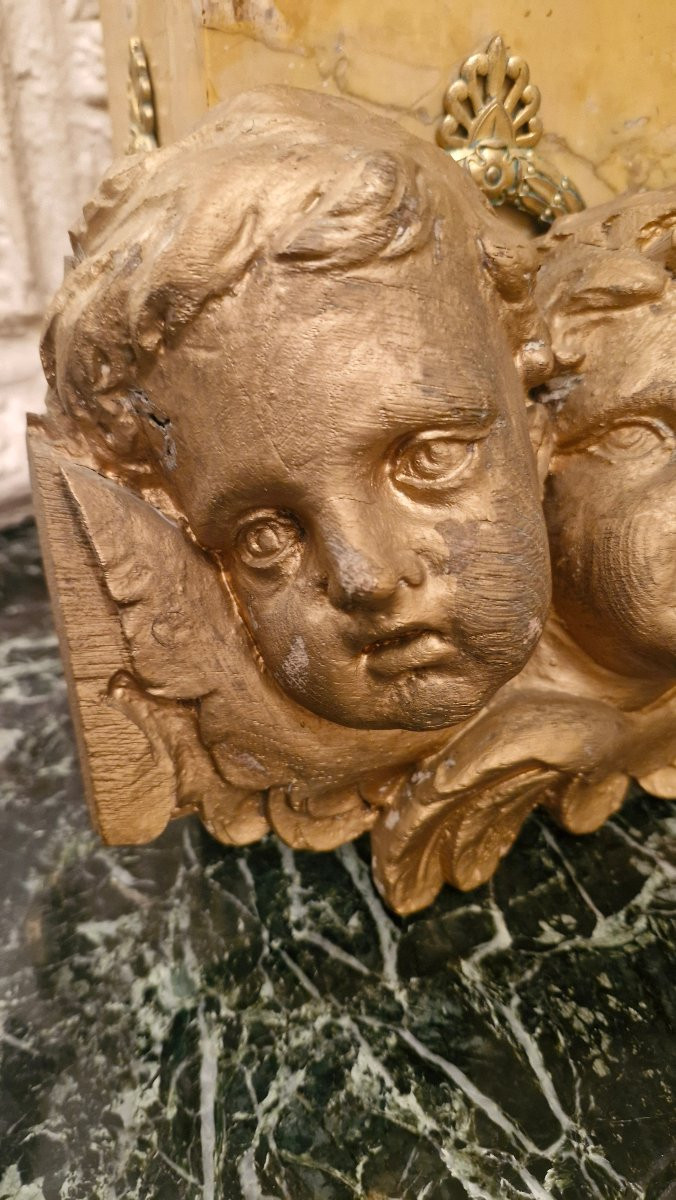 Têtes d'ange en bois sculpté doré-photo-2