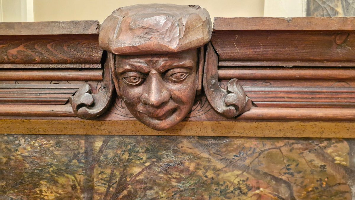 Huile sur toile Représentant un paysage, Cadre gothique-photo-3