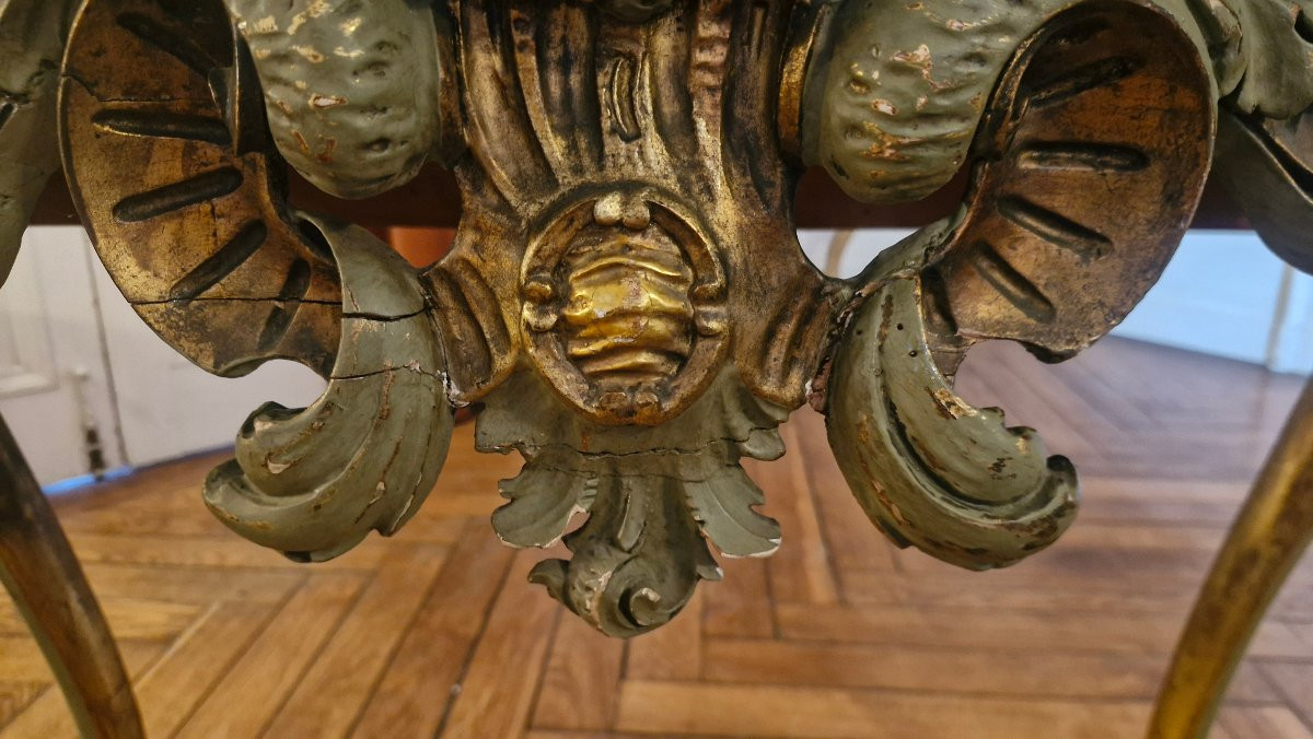 Patinated And Gilded Wooden Console Table With Painted Floral Decoration, Napoleon III Style -photo-2