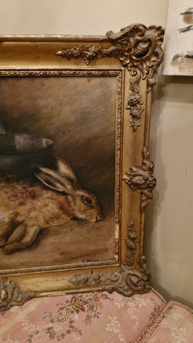 Nature morte au lièvre, huile sur toile -photo-4