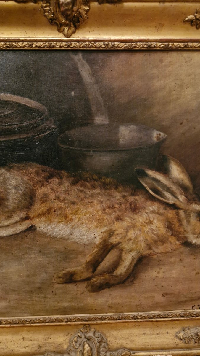 Nature morte au lièvre, huile sur toile -photo-2