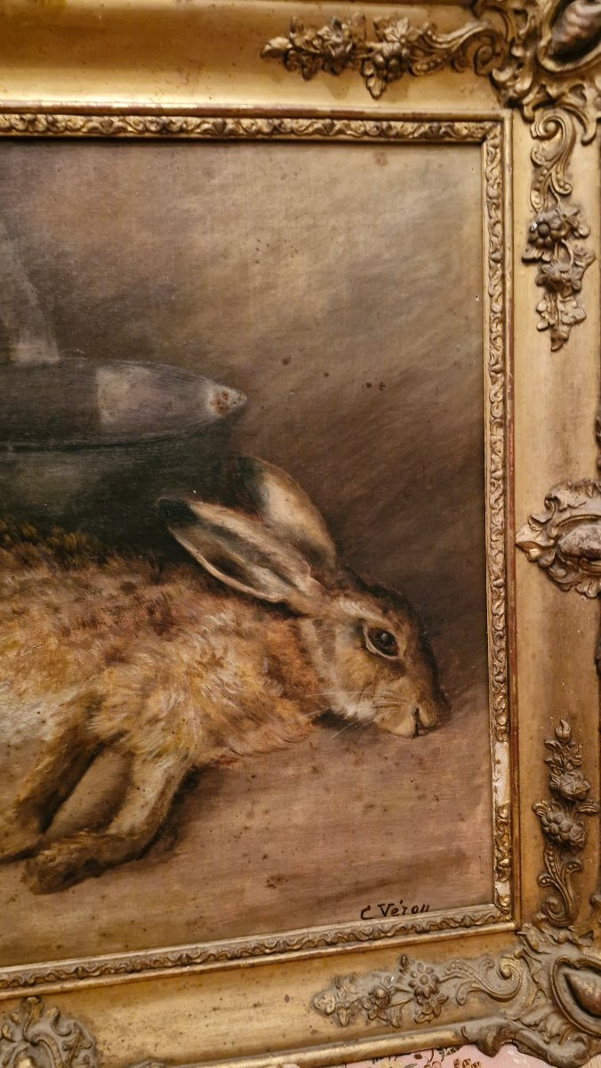 Nature morte au lièvre, huile sur toile -photo-3