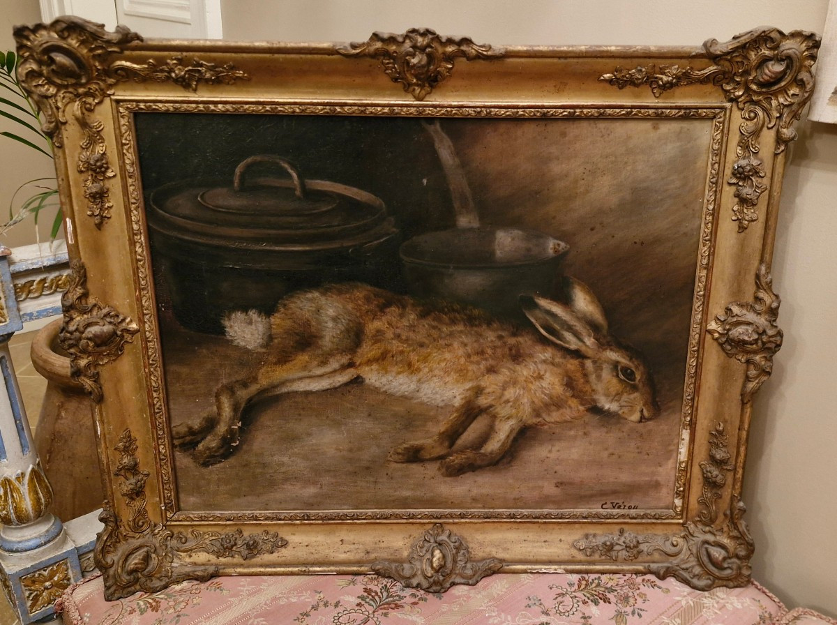 Nature morte au lièvre, huile sur toile 