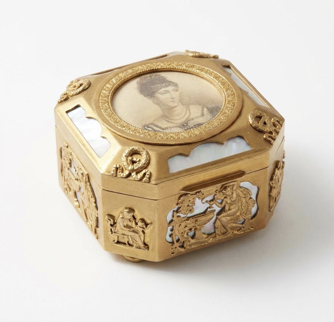 Coffret à incrustation de gravure de femme Napoléon III