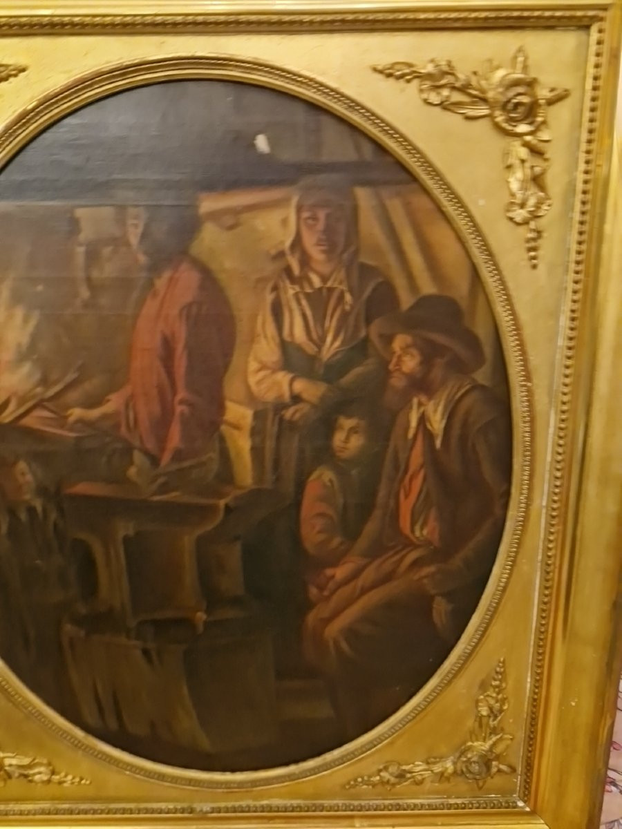 D'après Lenain, la forge, huile sur toile Mlle Heurtier-photo-3