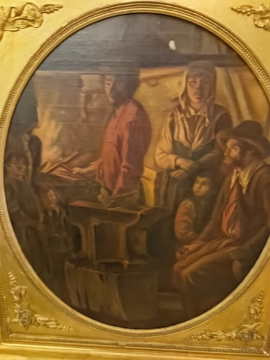 D'après Lenain, la forge, huile sur toile Mlle Heurtier-photo-4