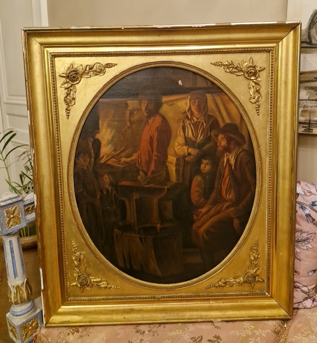 D'après Lenain, la forge, huile sur toile Mlle Heurtier