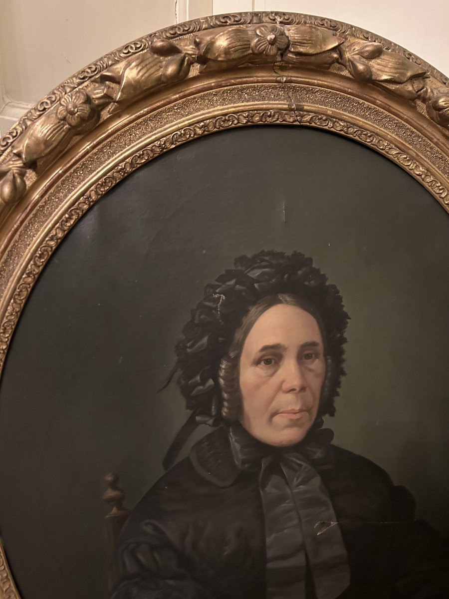 Portrait de dame XIXème s dans son cadre en bois doré -photo-4