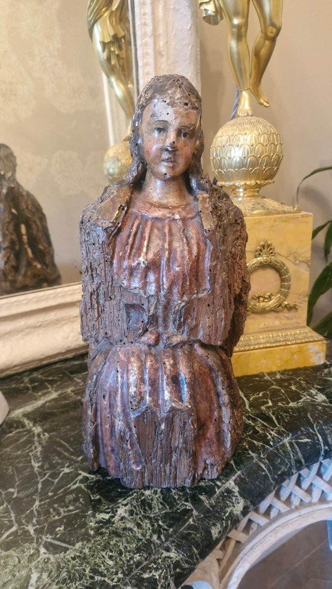 18th Century, Carved Wood, Kneeling Woman-photo-2