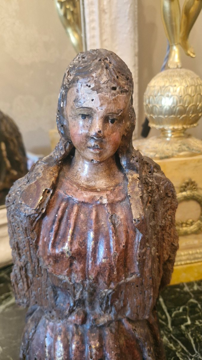 18th Century, Carved Wood, Kneeling Woman-photo-3