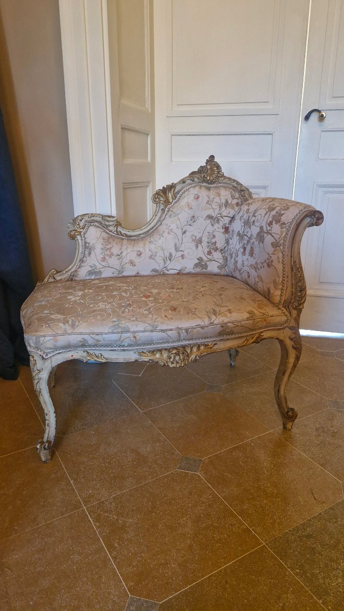 Louis XV Style Armchair, Lacquered And Gilded, Napoleon III -photo-2