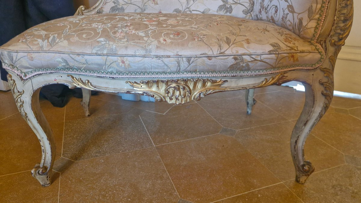 Louis XV Style Armchair, Lacquered And Gilded, Napoleon III -photo-1