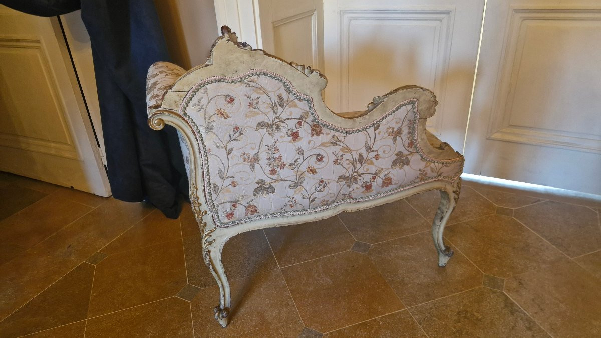 Louis XV Style Armchair, Lacquered And Gilded, Napoleon III -photo-3