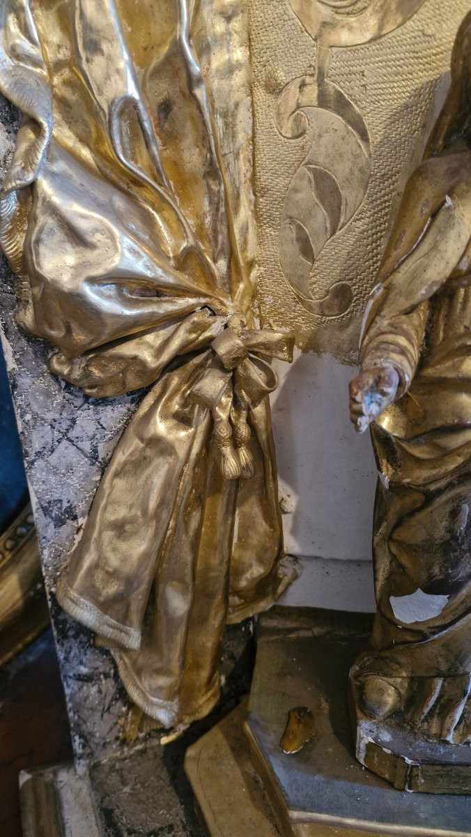 18th Century, Gilded Wooden Niche, Virgin And Child-photo-3