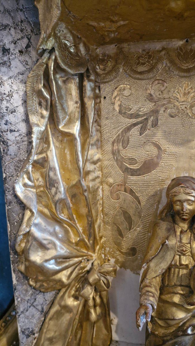 18th Century, Gilded Wooden Niche, Virgin And Child-photo-4