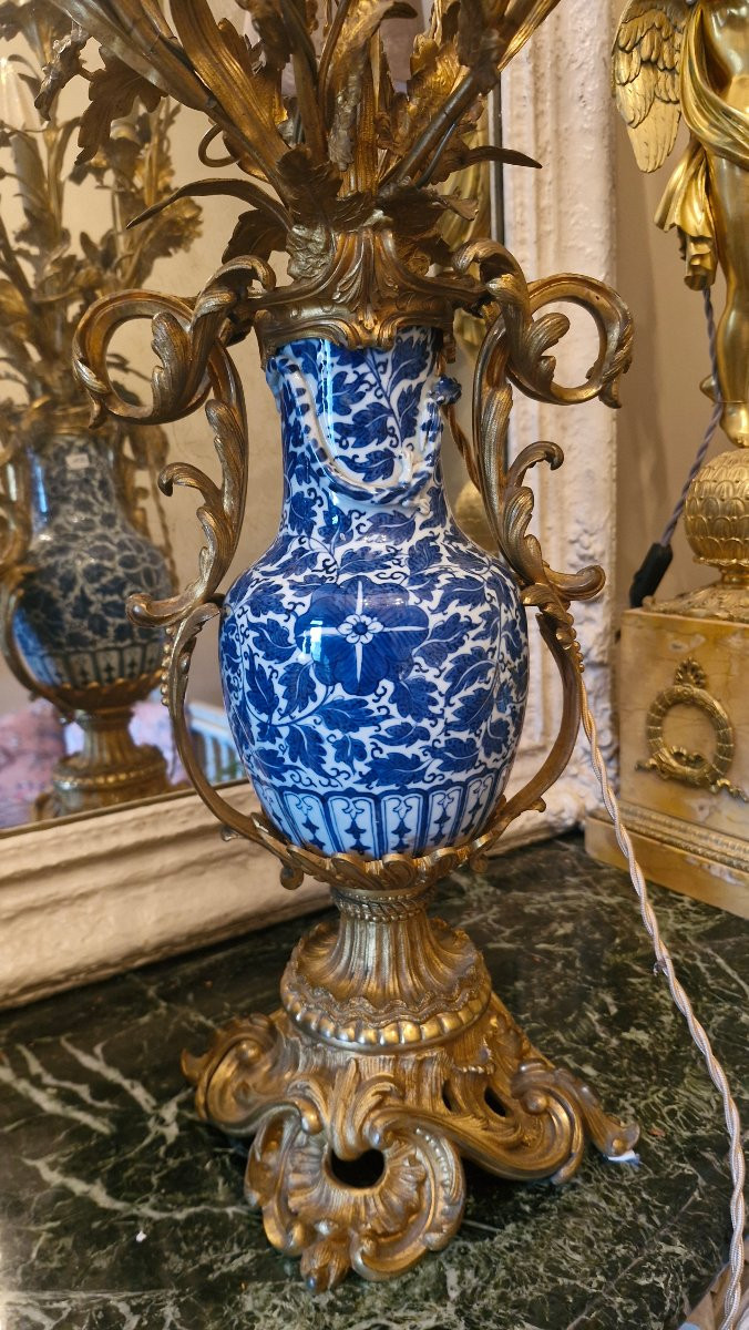 Lampe en porcelaine de Chine, Monture En bronze-photo-2