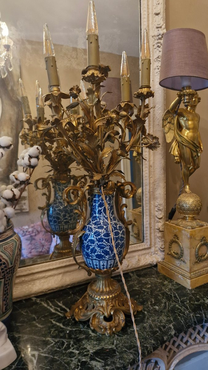 Lampe en porcelaine de Chine, Monture En bronze-photo-7