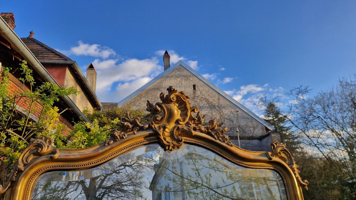 Napoleon III Gilded Wooden Castle Mirror-photo-2