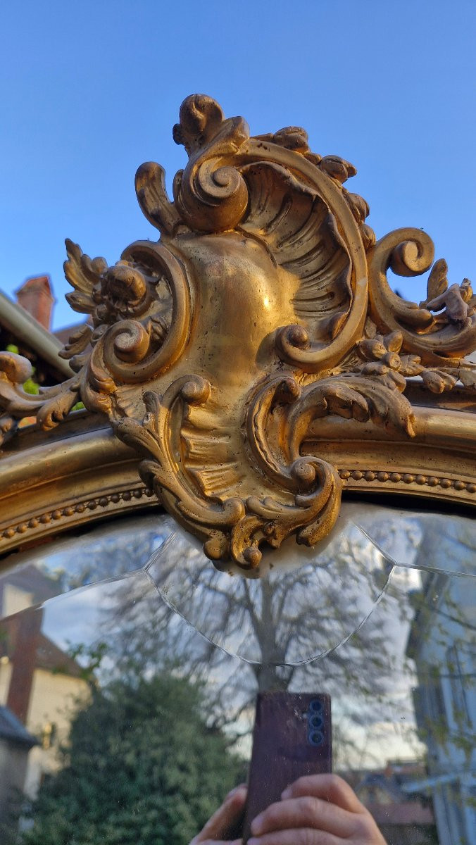 Napoleon III Gilded Wooden Castle Mirror-photo-6