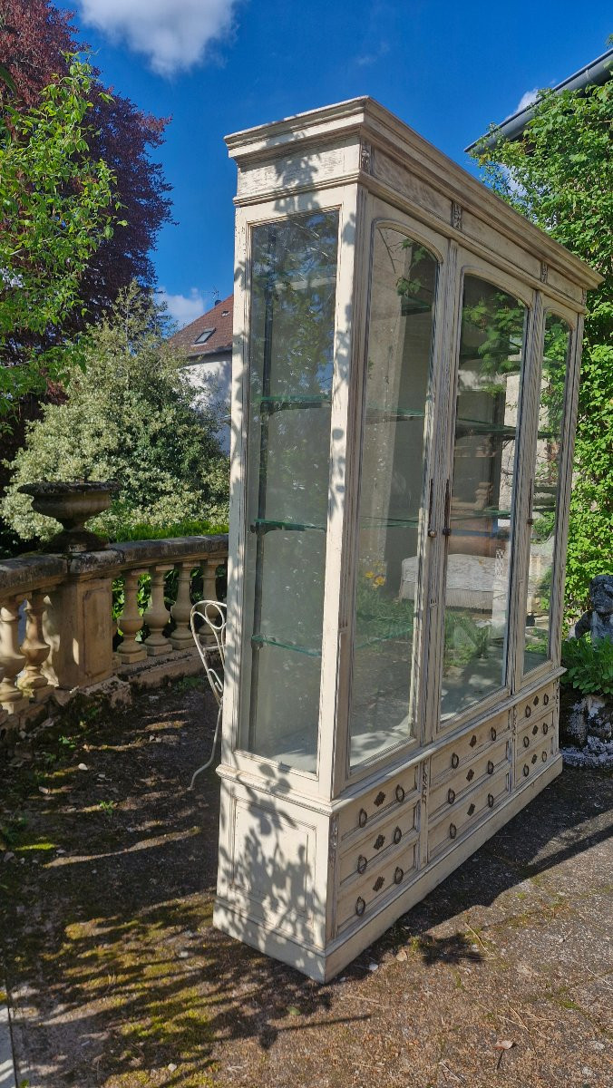 Vitrine de magasin 19 Ème de style Louis XVI, meuble à tiroirs-photo-4