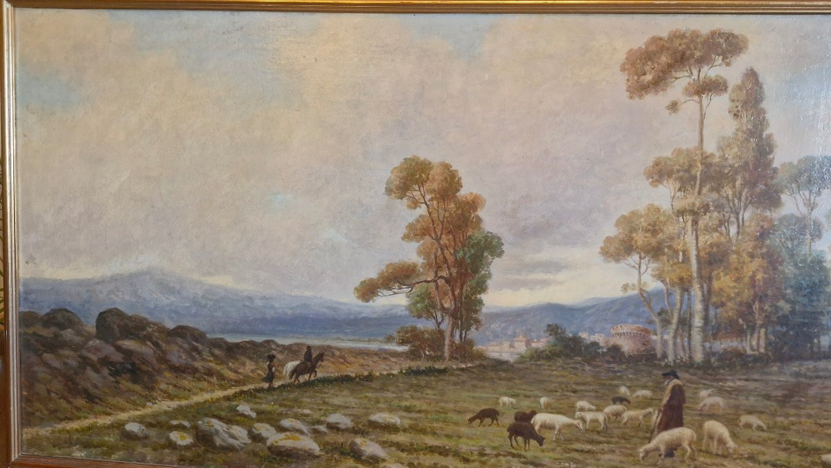 Painting Shepherd And His Flock Of Sheep-photo-4