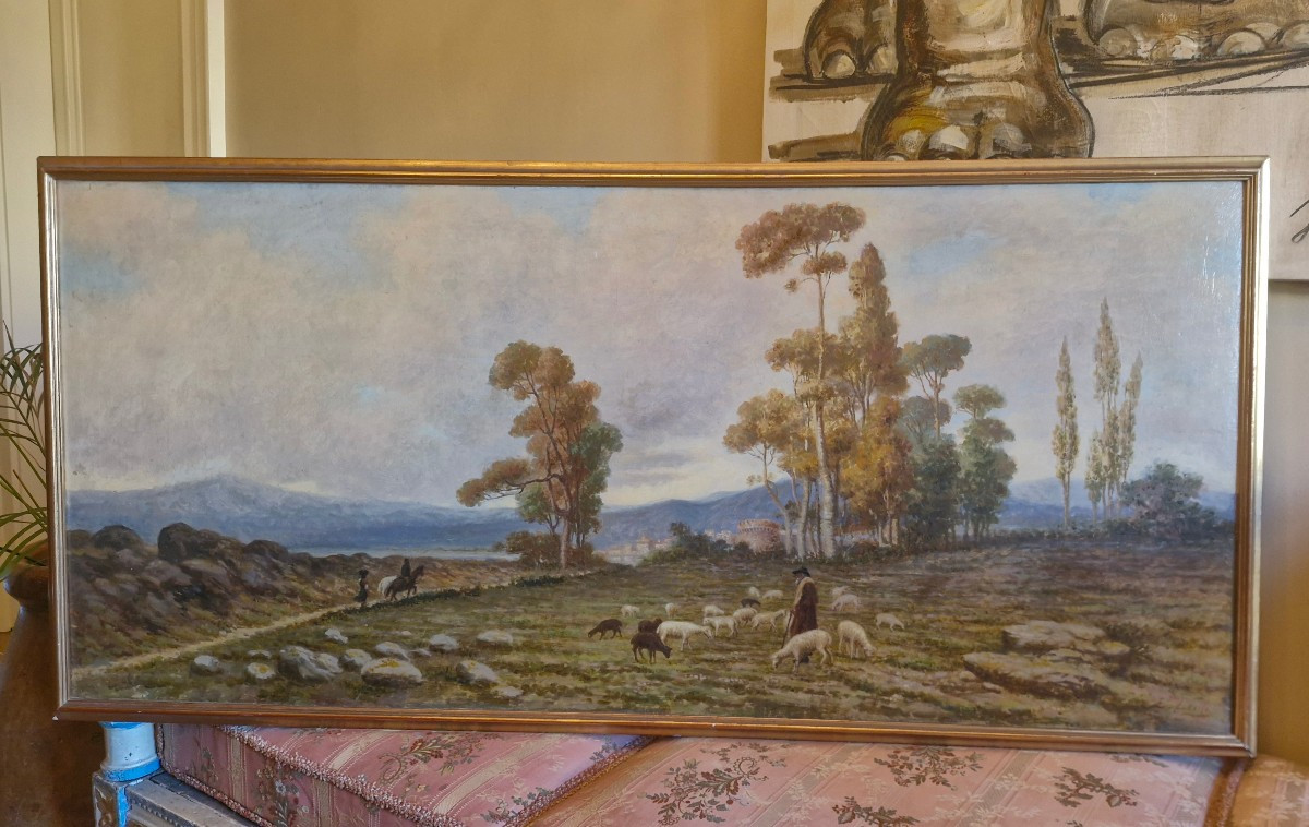 Painting Shepherd And His Flock Of Sheep