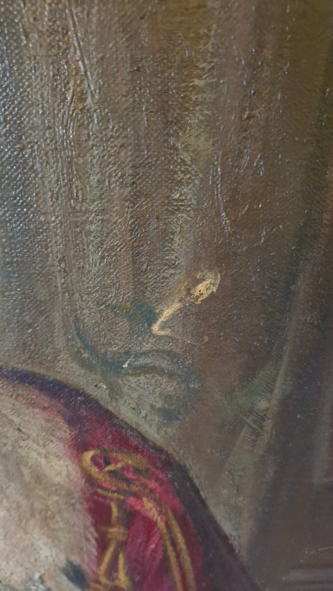 Portrait d'un religieux, huile sur toile encadrée -photo-1