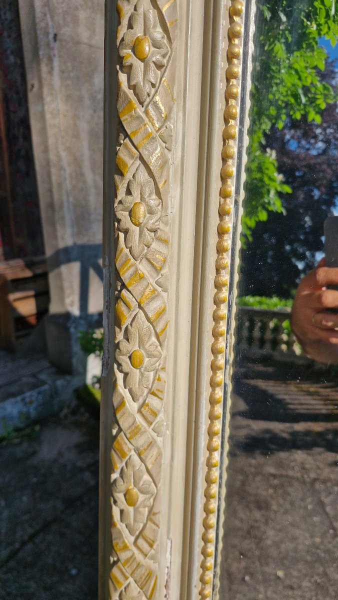 Louis XVI Style Gilded And Grey Lacquered Mirror-photo-3
