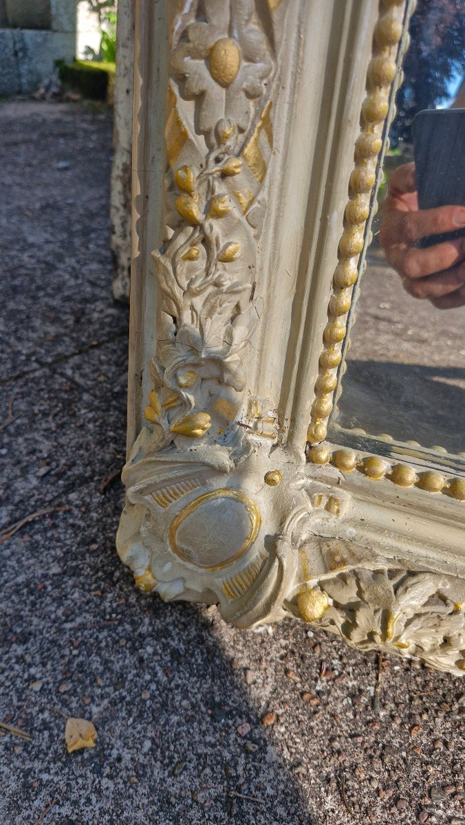 Louis XVI Style Gilded And Grey Lacquered Mirror-photo-4