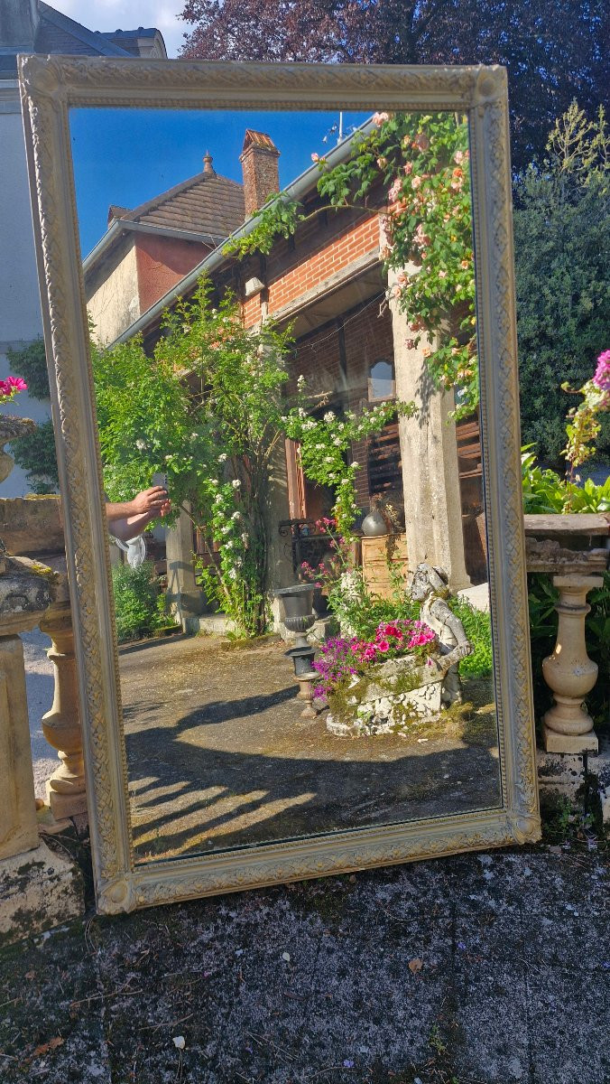 Louis XVI Style Gilded And Grey Lacquered Mirror-photo-5