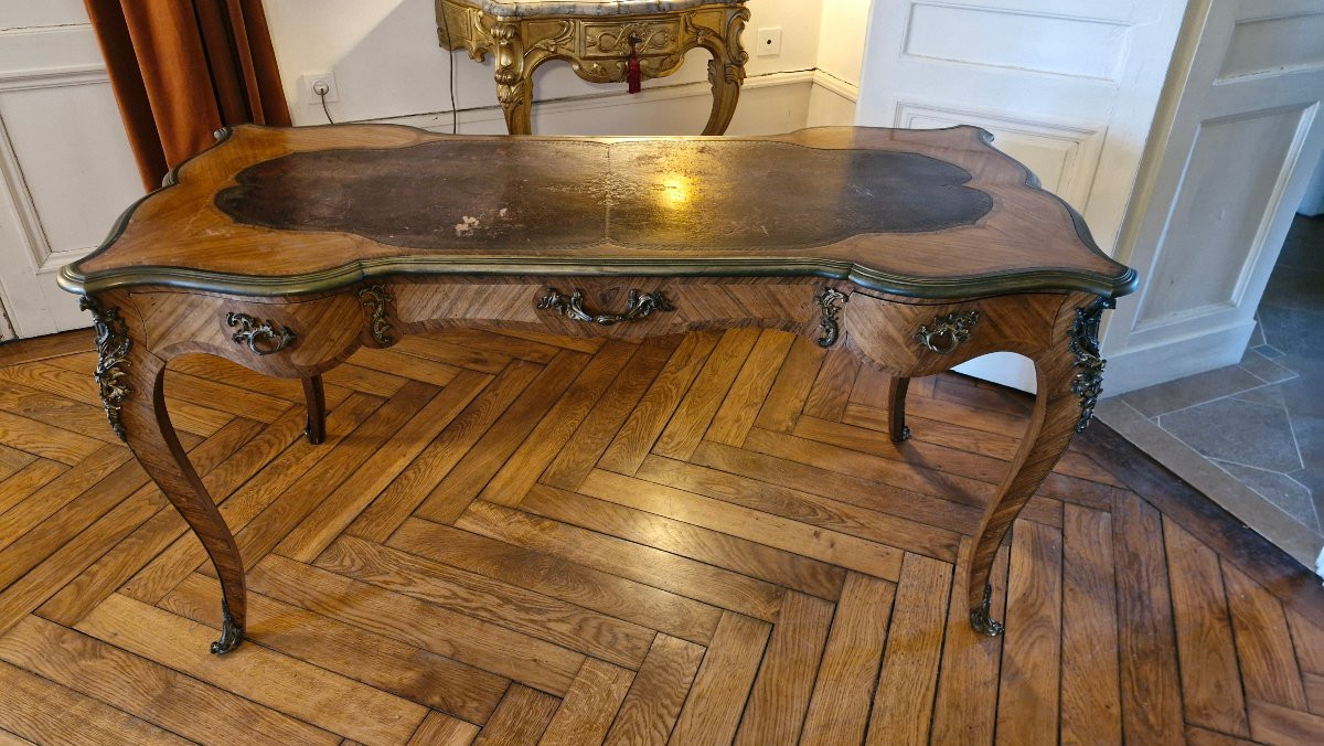 Louis XV Style Marquetry Flat Desk-photo-3
