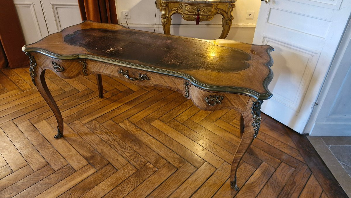 Louis XV Style Marquetry Flat Desk-photo-3