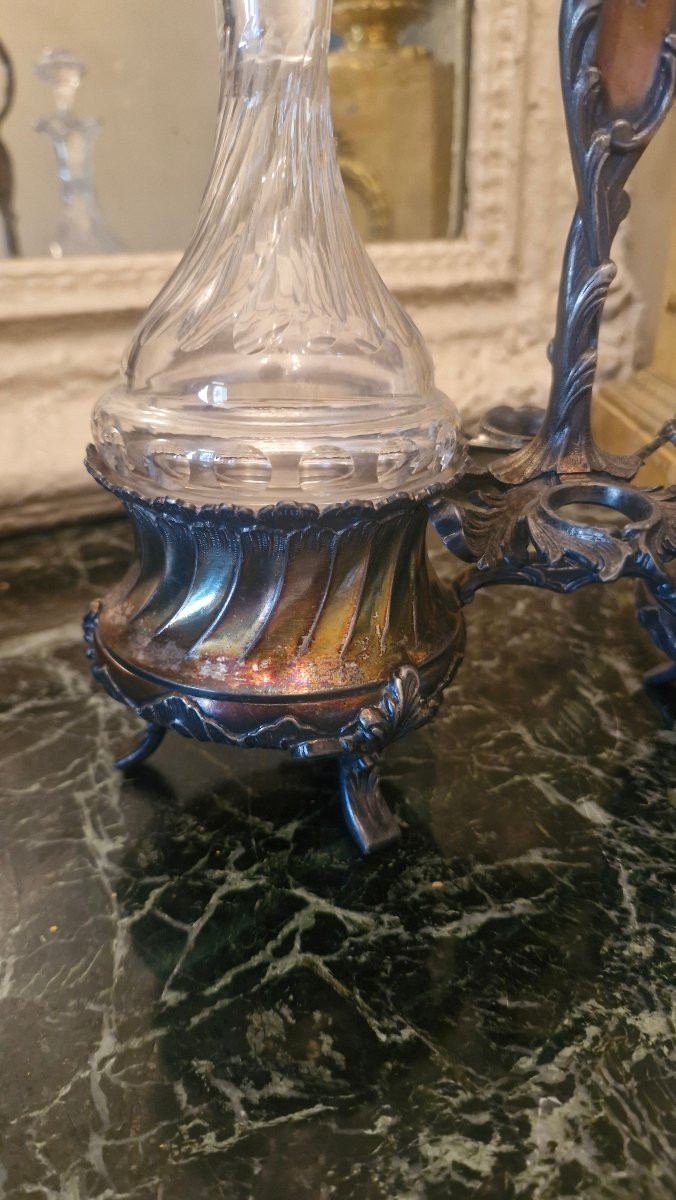 Oil And Vinegar Cruet In Silver-plated Metal-photo-2