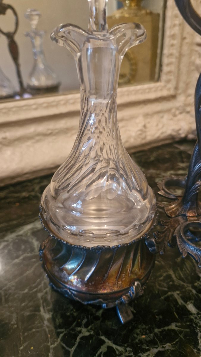 Oil And Vinegar Cruet In Silver-plated Metal-photo-1