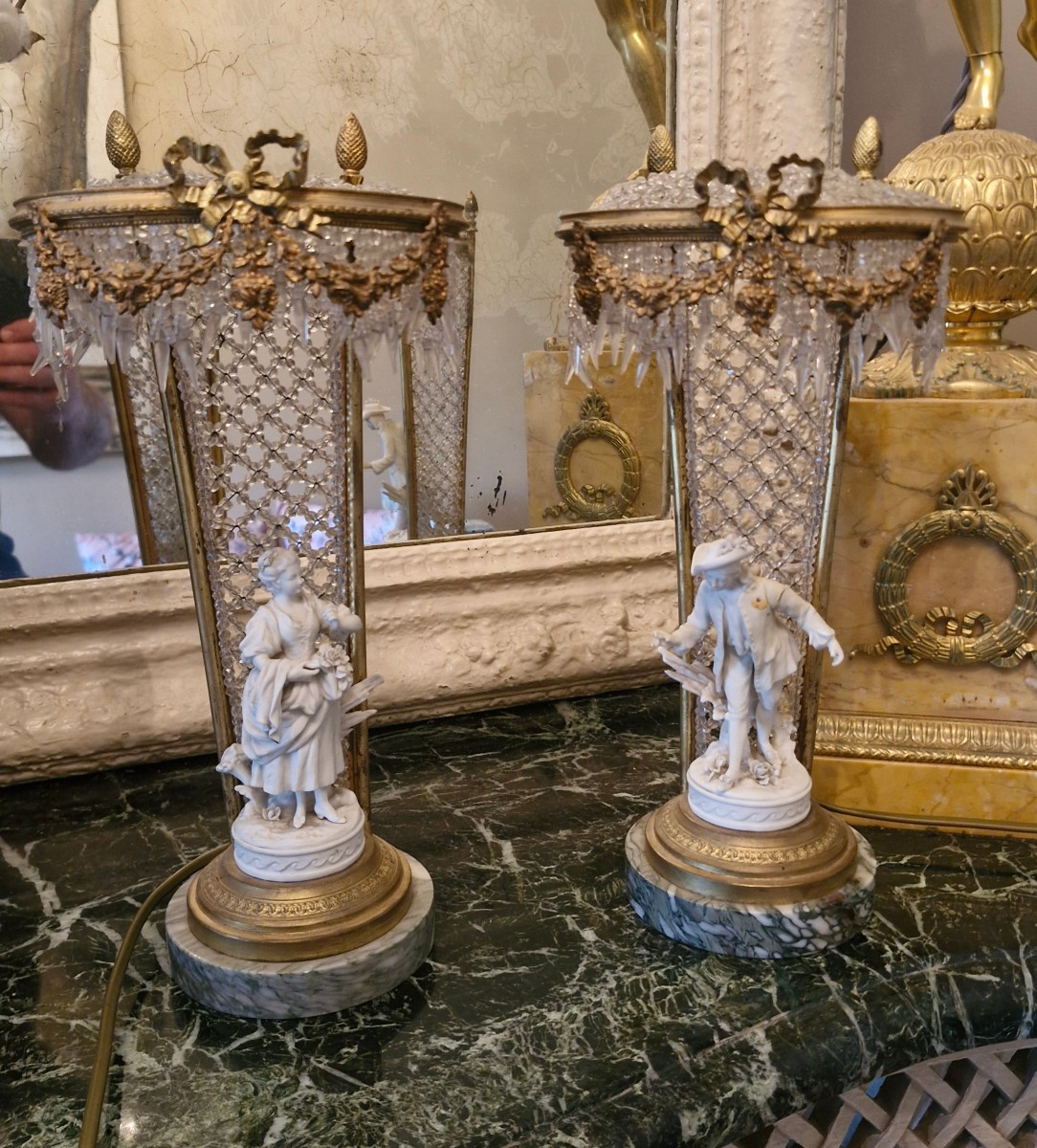 Pair Of Romantic Bronze And Cookie Lamps