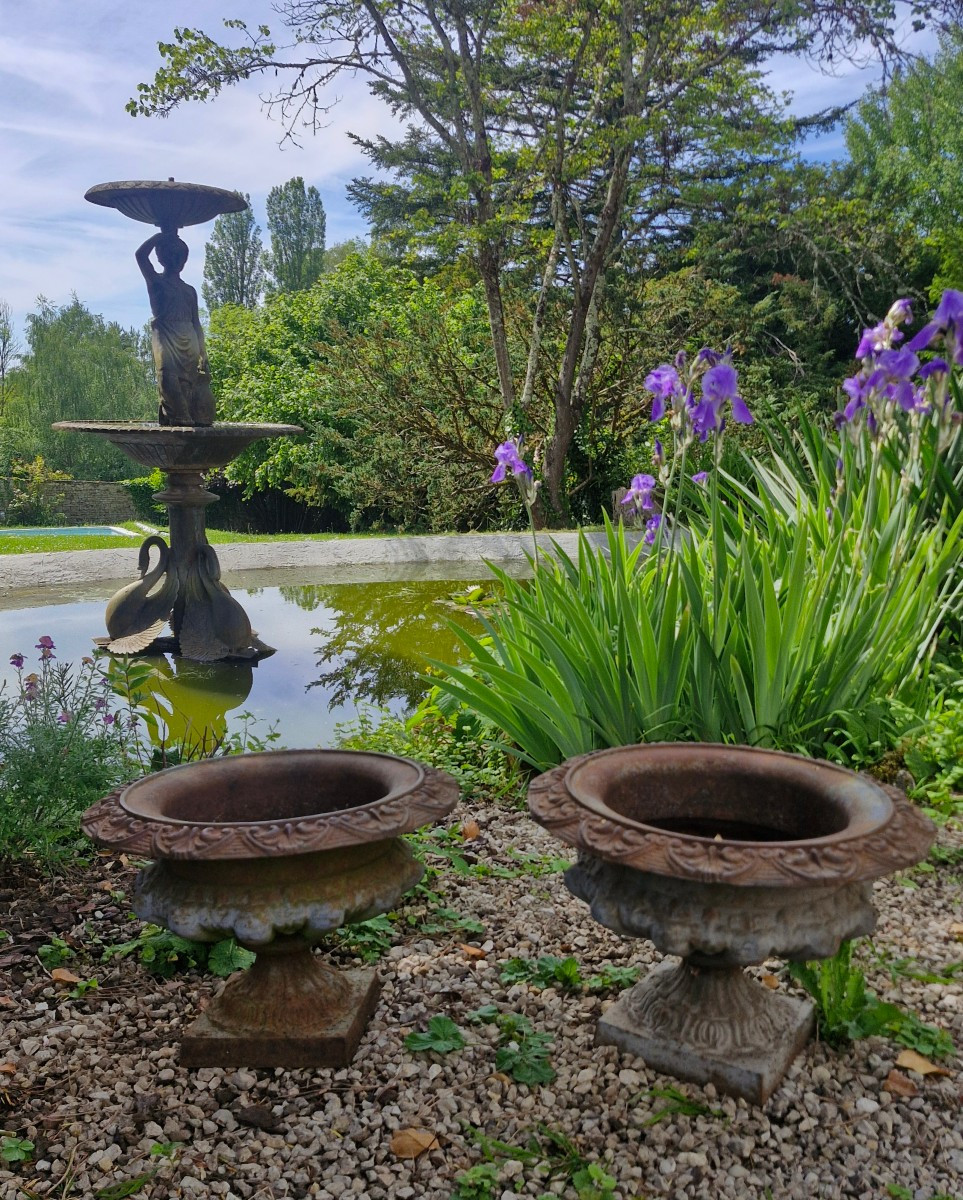 Paire de vase en fonte de jardin