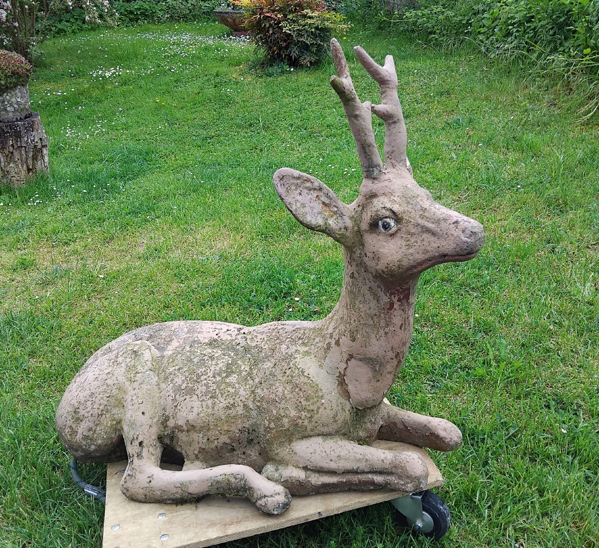 Cerf en ciment, décoration de jardin
