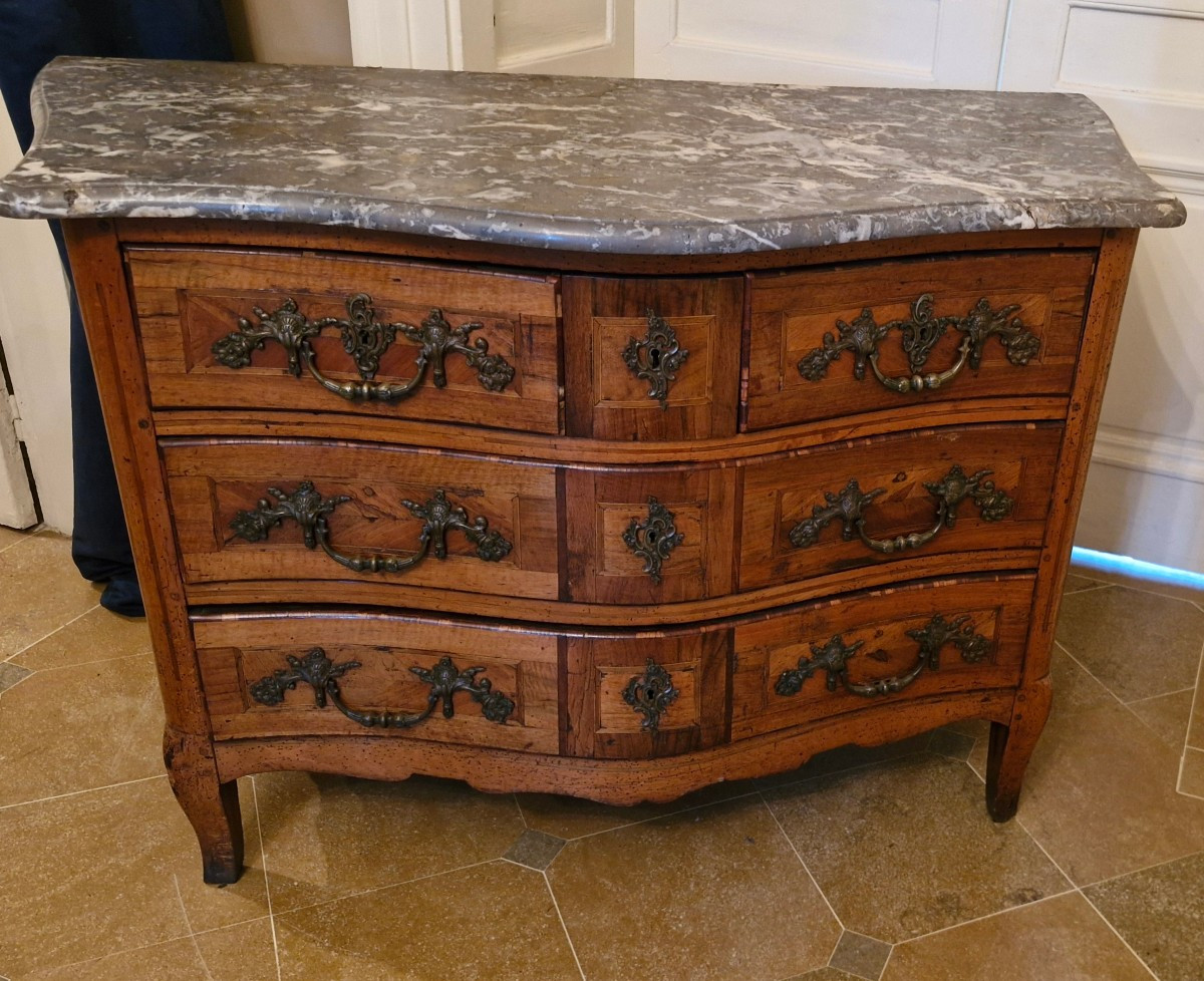 18th Century Marquetry Chest Of Drawers Stamped S Vie Jme