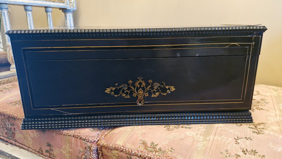 Blackened Wood Case, Brass Marquetry Napoleon III-photo-3