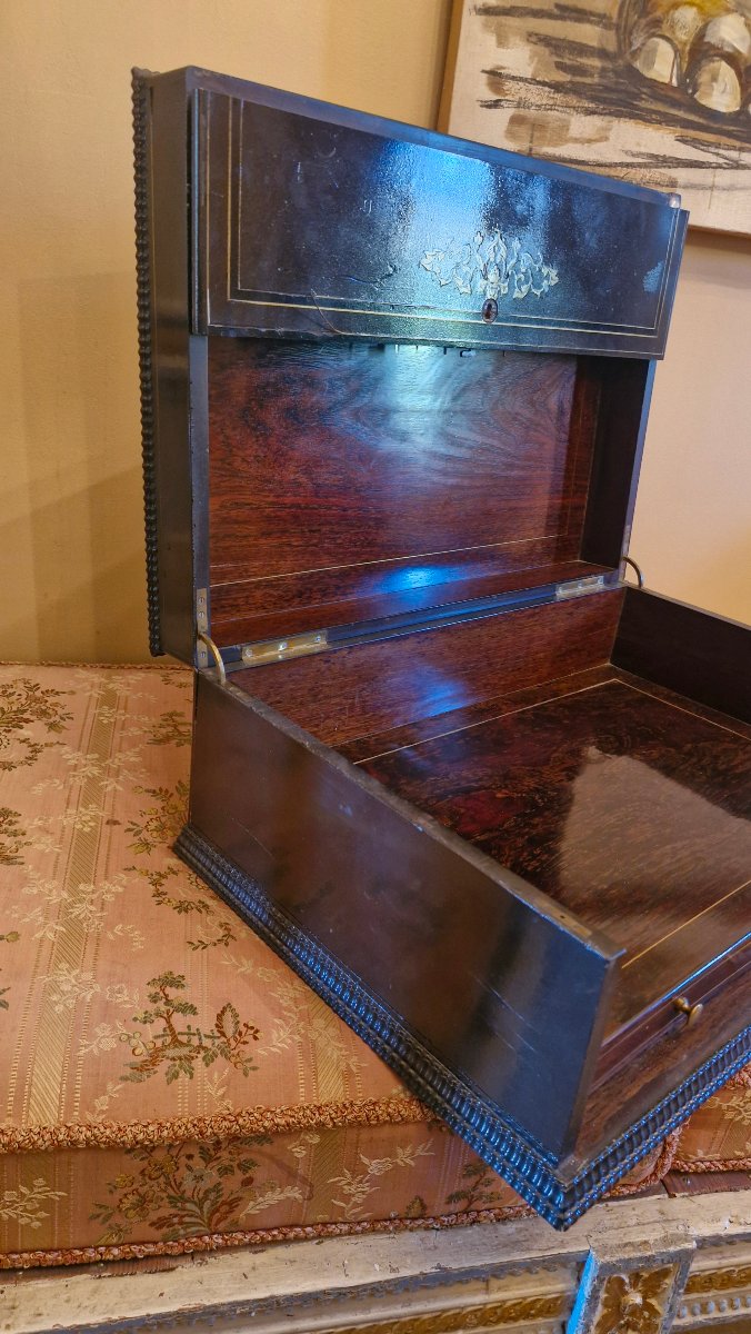 Blackened Wood Case, Brass Marquetry Napoleon III-photo-1