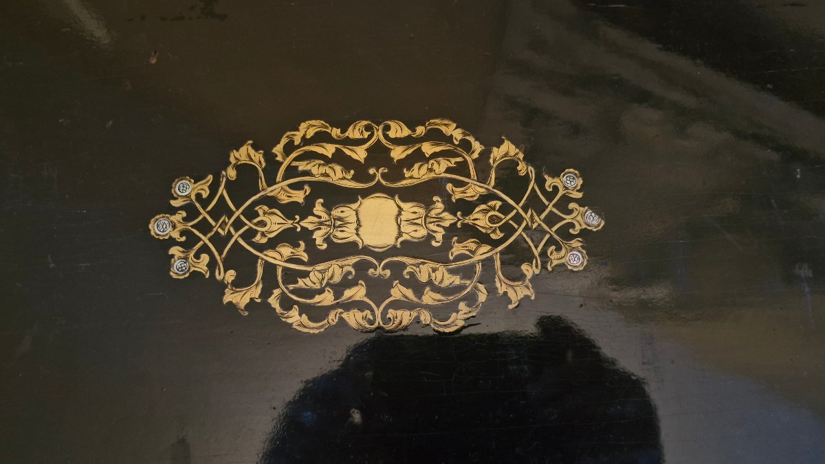 Blackened Wood Case, Brass Marquetry Napoleon III-photo-5