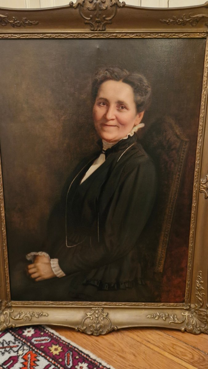 Portrait Of A Framed Woman, Oil On Canvas-photo-2