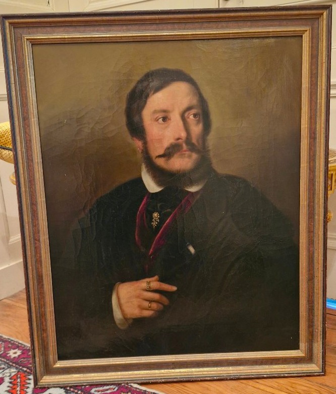 Portrait d'Homme, Oil On Canvas 19th Century-photo-2