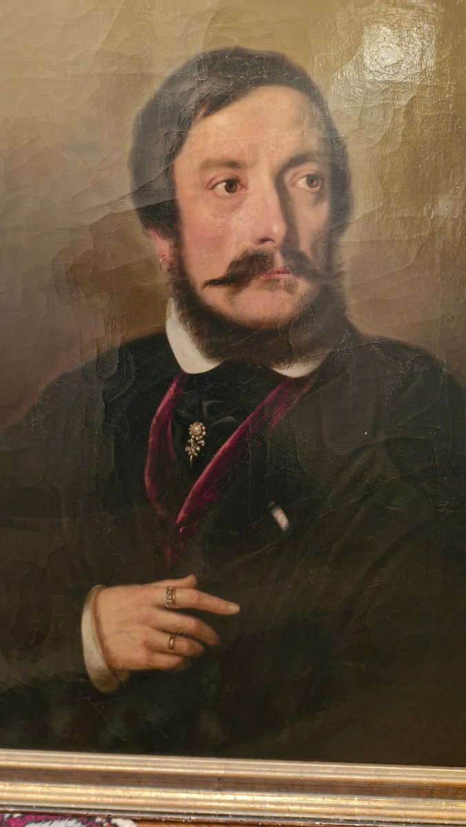 Portrait d'Homme, Oil On Canvas 19th Century-photo-3
