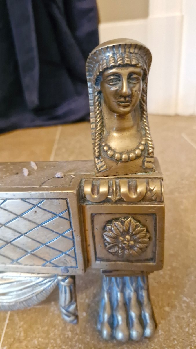 Paire de chenet en bronze Empire -photo-4