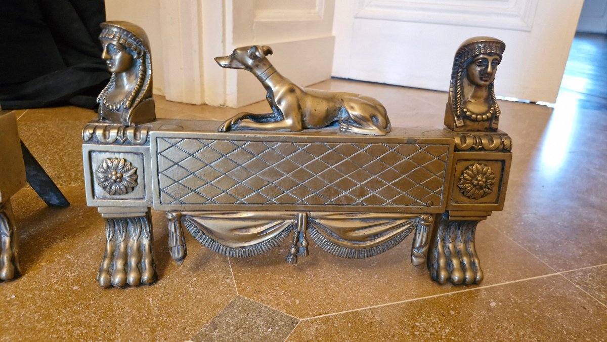 Paire de chenet en bronze Empire -photo-4